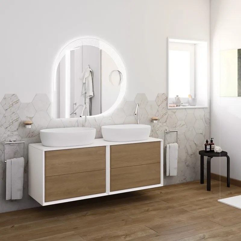 Mobile sottolavabo e lavabo Bellagio per vasca centrale bianco/rovere tabacco L 141 x H 51 x P 46 cm 2 cassetti