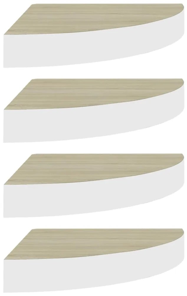 Mensole angolari 4pz rovere e bianco 35x35x3,8 cm in mdf