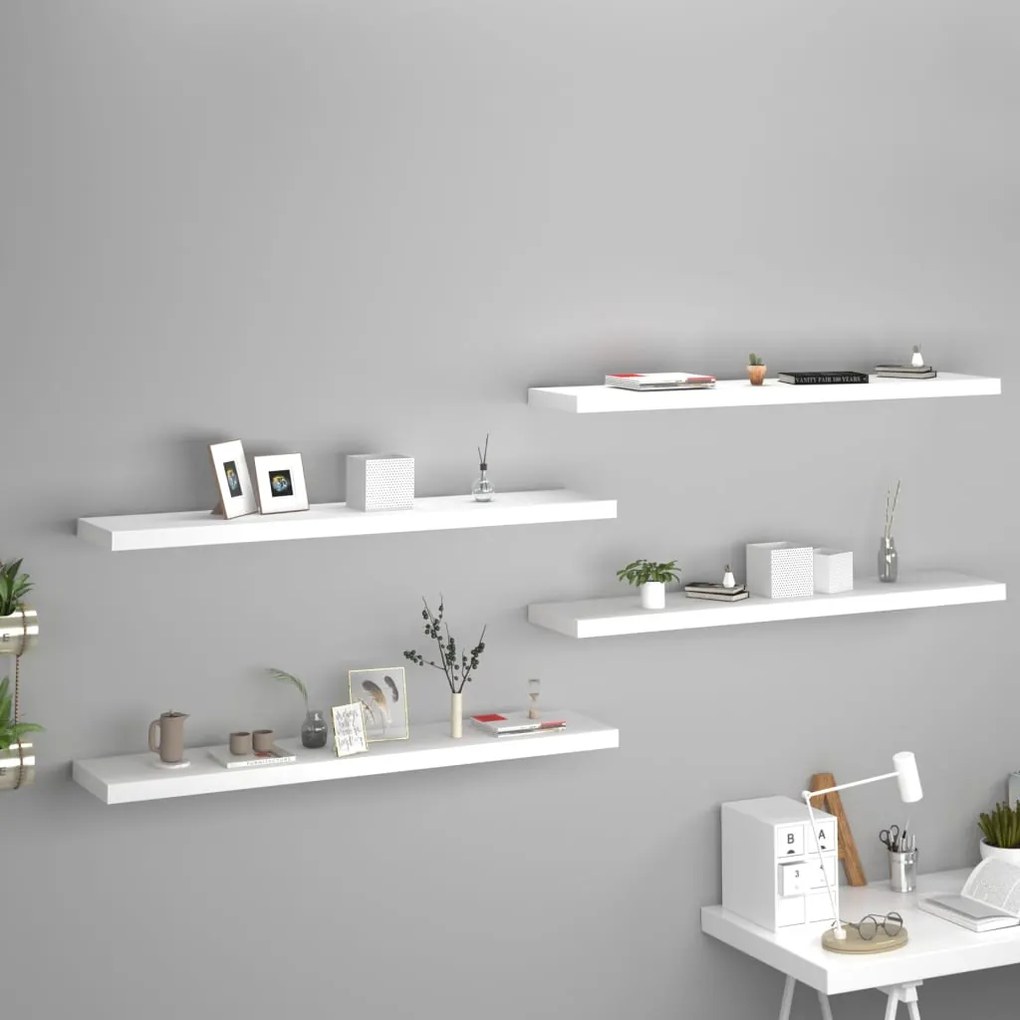 Scaffali A Parete 4 Pz Bianchi 120x23,5x3,8 Cm İn Mdf /