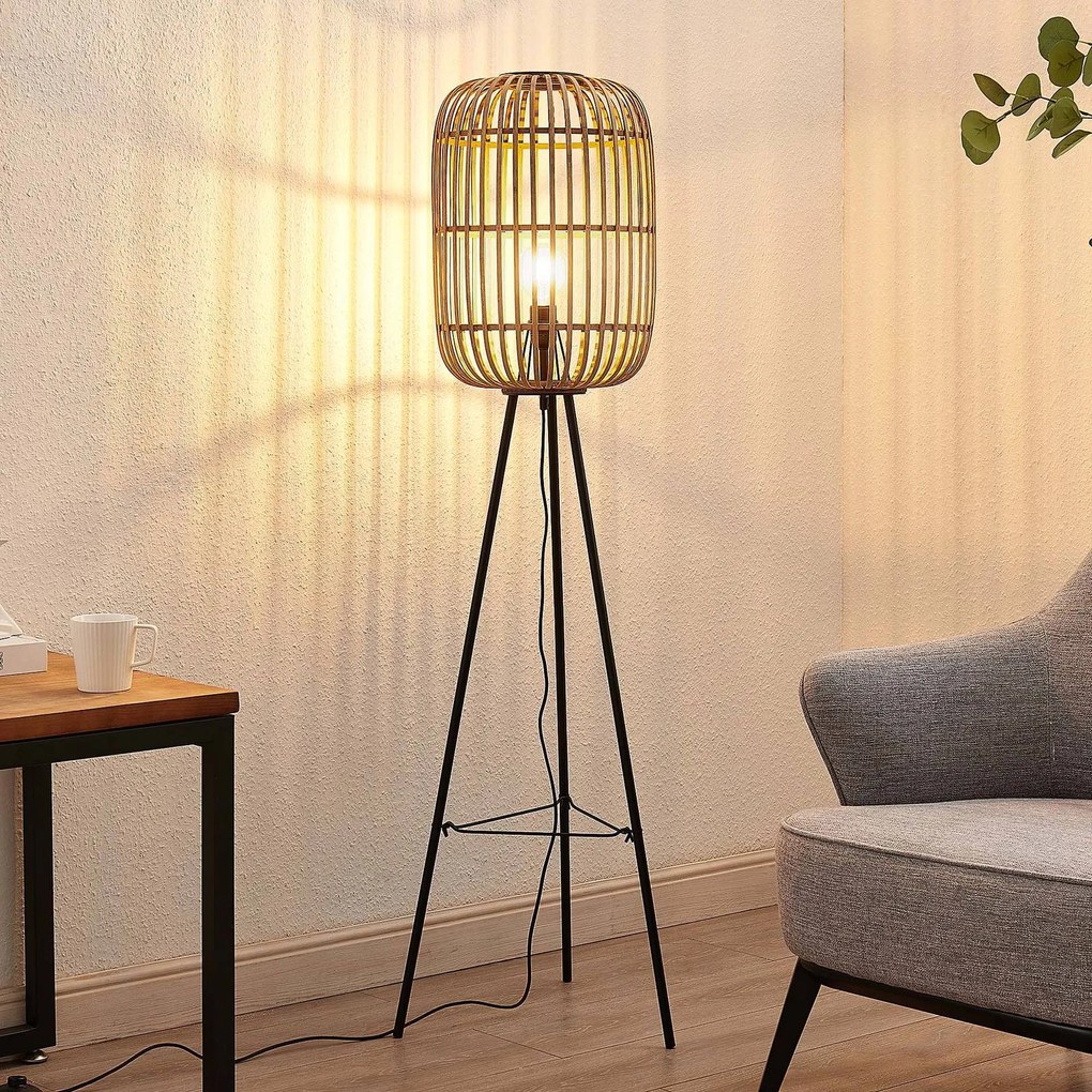 Lampada da terra Canyana Lindby, Legno chiaro, Soggiorno / Sala da pranzo, Legno, Campagna / Rustiche, Lampada da terra