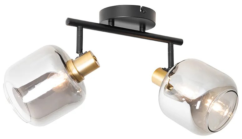 Faretto da soffitto nero con oro e vetro fumé 2 luci - Zuzanna