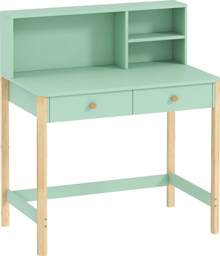 Scrivania per Bambini 5-12 Anni 90x52x105 cm con 3 Ripiani e 2 Cassetti in Legno Verde...
