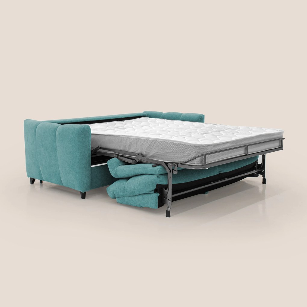 Peonia divano letto scandinavo con materasso H18 cm e morbido e alto schienale in tessuto Bouclé impermeabile T07 azzurro