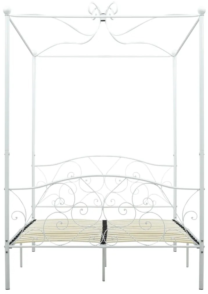 Letto a baldacchino bianco in metallo 140x200 cm