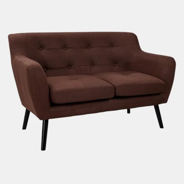 Divano 2 Posti Ellen L130 cm in Tessuto con Gambe Legno - Marrone