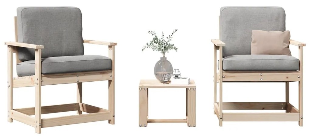 Set Salotto Da Giardino 3 Pz İn Legno Massello Di Pino /