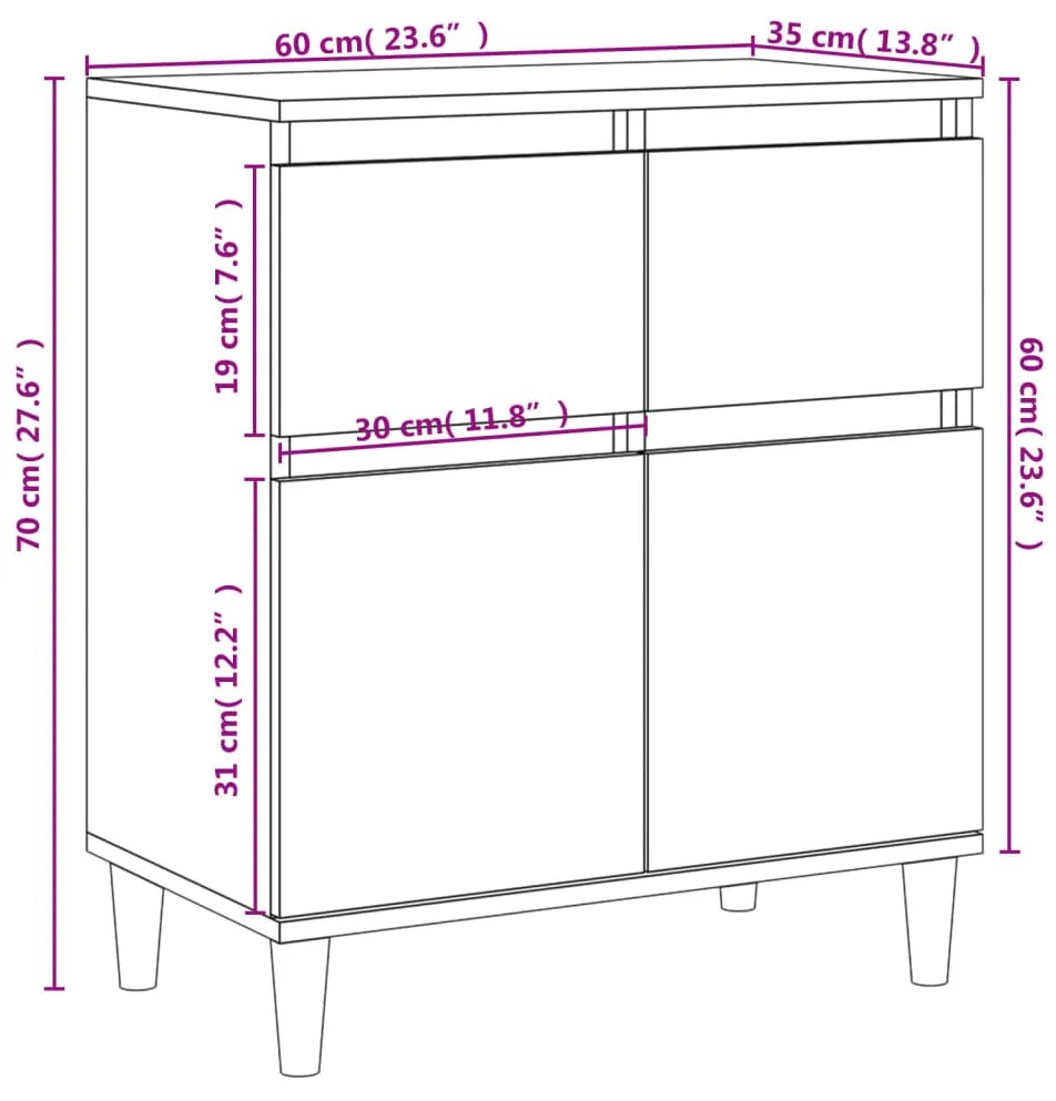 Credenza Grigio Sonoma 60x35x70 cm in Legno Multistrato