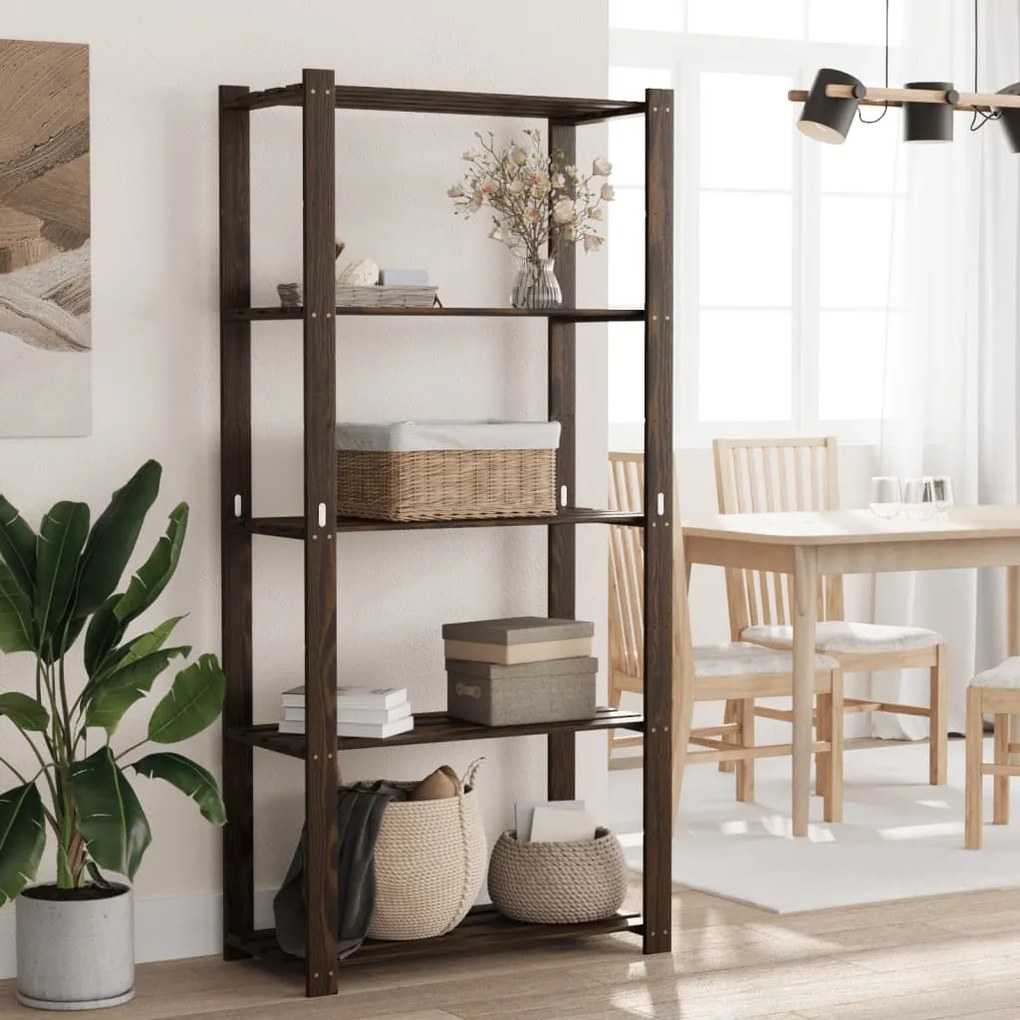 Scaffale A 5 Livelli Nero 80x38x170 Cm İn Legno Di Pino /