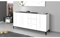 Credenza moderna a 3 ante e 3 cassetti, Made in Italy, Madia da cucina rialzata, Buffet di design da soggiorno, Cm 160x40h82, Bianco lucido e Ardesia