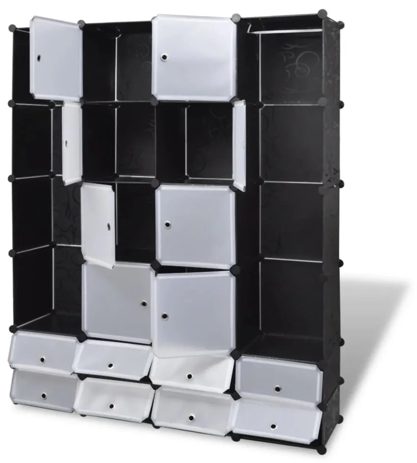 Armadietto modulare 18 scomparti nero e bianco 37x146x180,5 cm