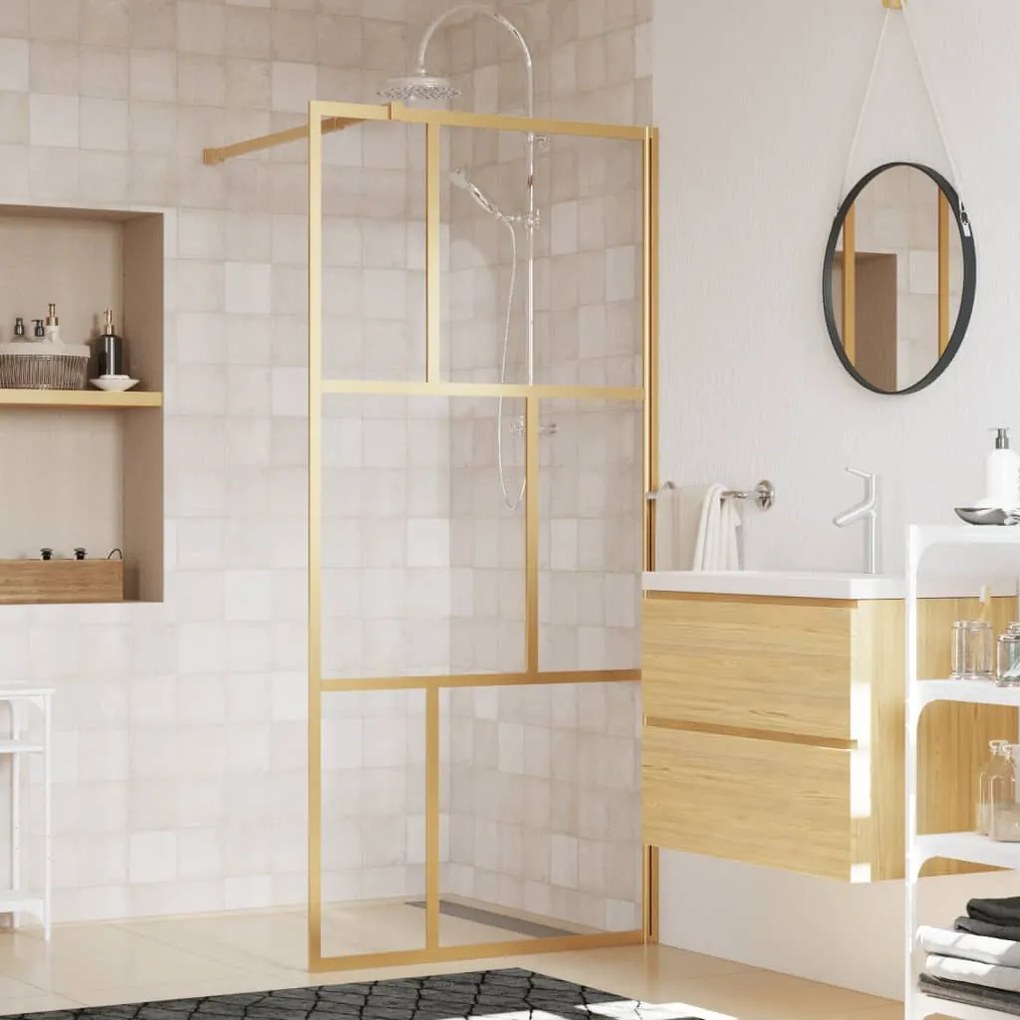 Parete Per Doccia Walk-in Vetro Trasparente Esg 80x195 Cm Oro /