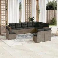 Set Divano da Giardino 10 pz con Cuscini Grigio in Polyrattan 3226074