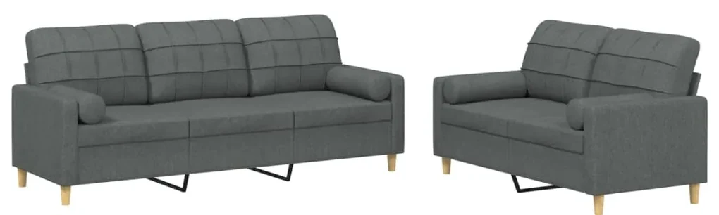 Set di divani 2 pz con cuscini grigio scuro in tessuto