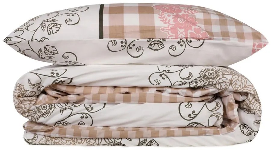 Set copripiumino e federa bianco/rosa in cotone renforcé per letto singolo 140x200 cm Nazenin – Mijolnir