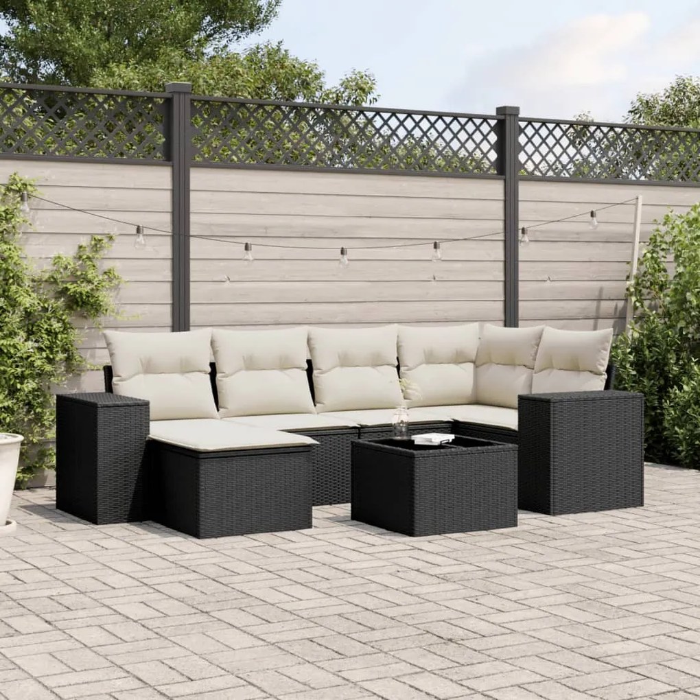 Set divani da giardino con cuscini 7pz nero polyrattan