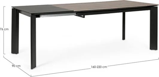 Tavolo Da Interno Allungabile 90x160-220 In Acciaio Piano In Ceramica Grigio-Nero Briva Bizzotto