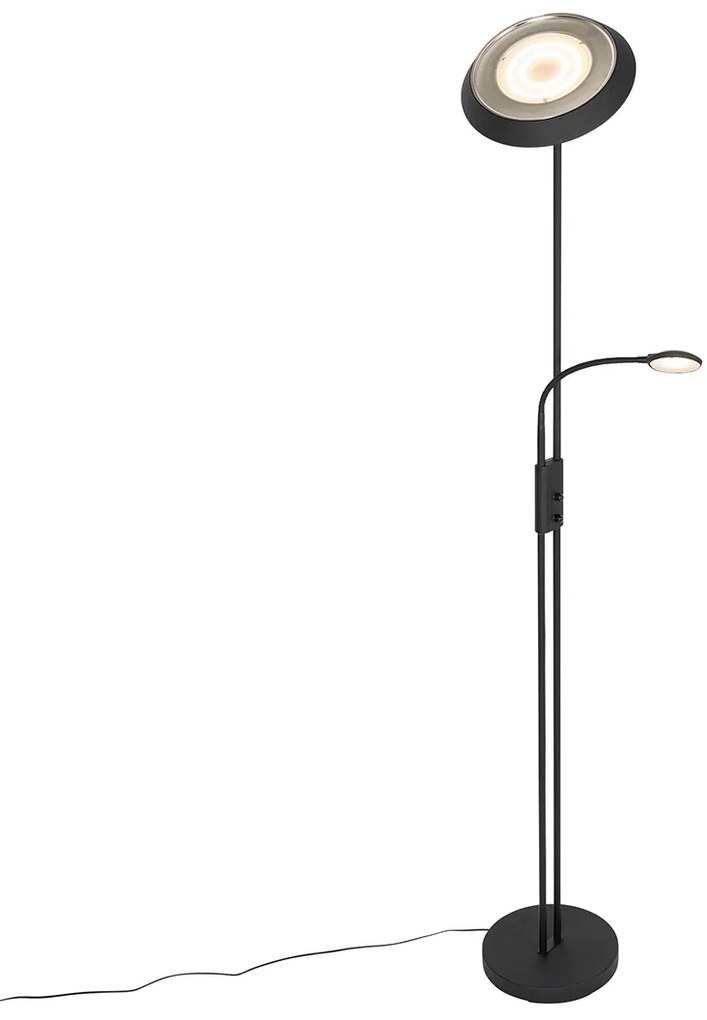 Lampada da terra nera con LED e dimmer con luce di lettura - Fez