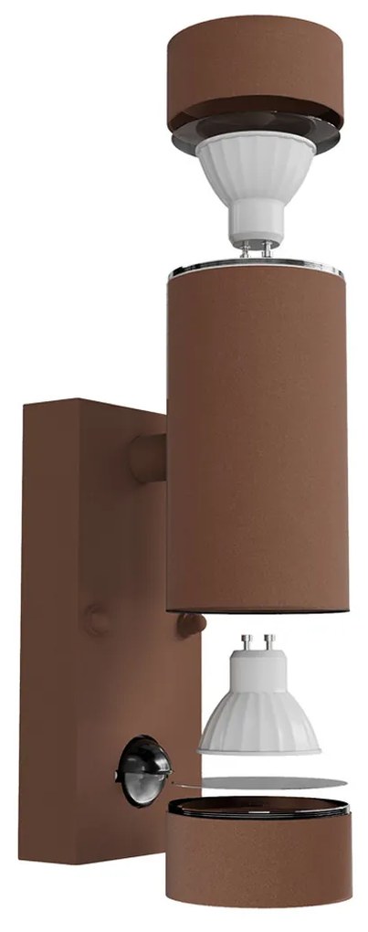 Applique Bidirezionale IP65 2xGU10 con sensore Movimento - Corten