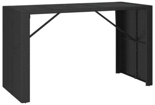 Tavolo da Bar con Piano in Vetro Nero 185x80x110 cm Polyrattan