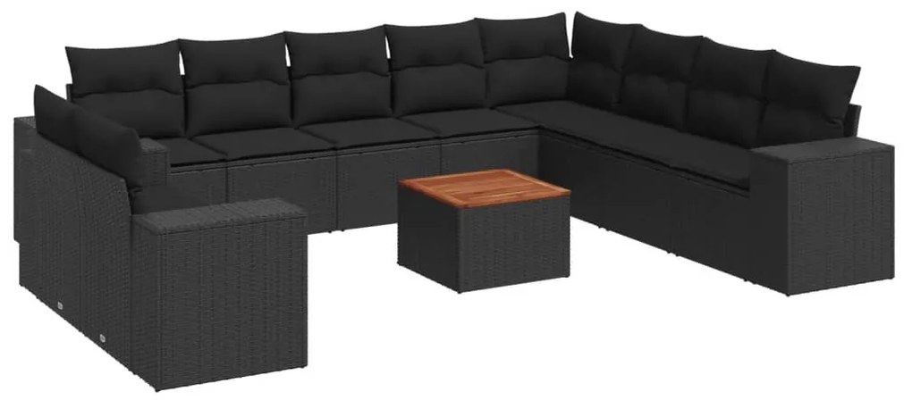 Set divani da giardino 11 pz con cuscini in polyrattan nero