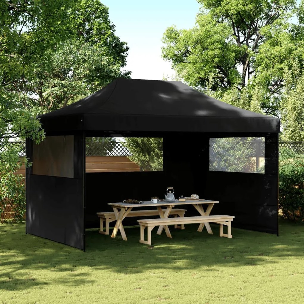 Tendone Per Feste Pieghevole Pop-up Con 3 Pareti Nero /