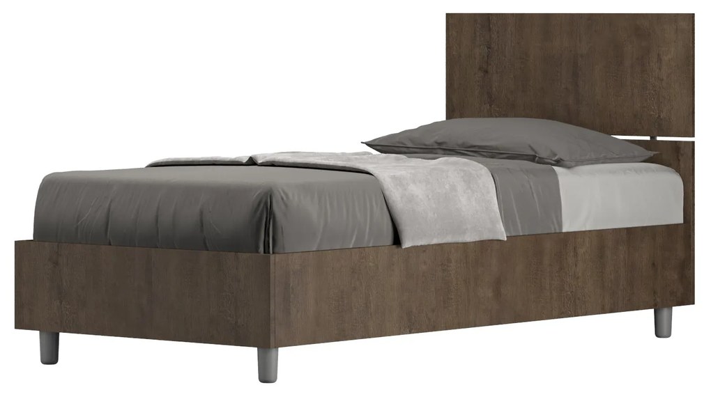 Letto singolo senza rete, con rete e contenitore 80x200 testata dritta Demas, noce / con rete