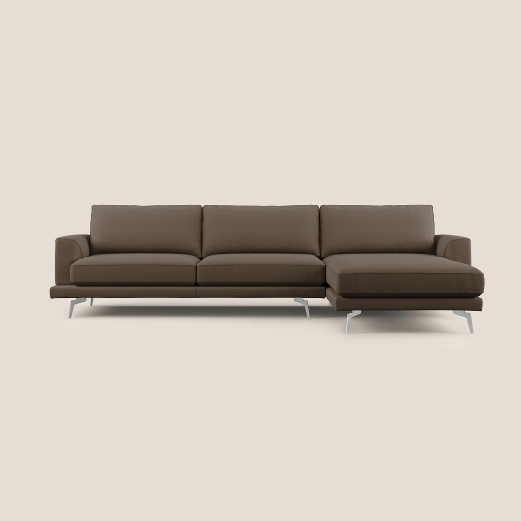Dorian divano moderno angolare con penisola in tessuto morbido antimacchia T05 marrone 308 cm Destro