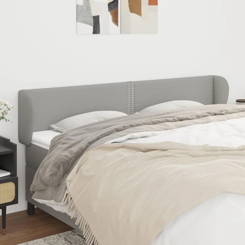 Testiera Ad Orecchio Grigio Chiaro 203x23x78/88 Cm İn Tessuto /