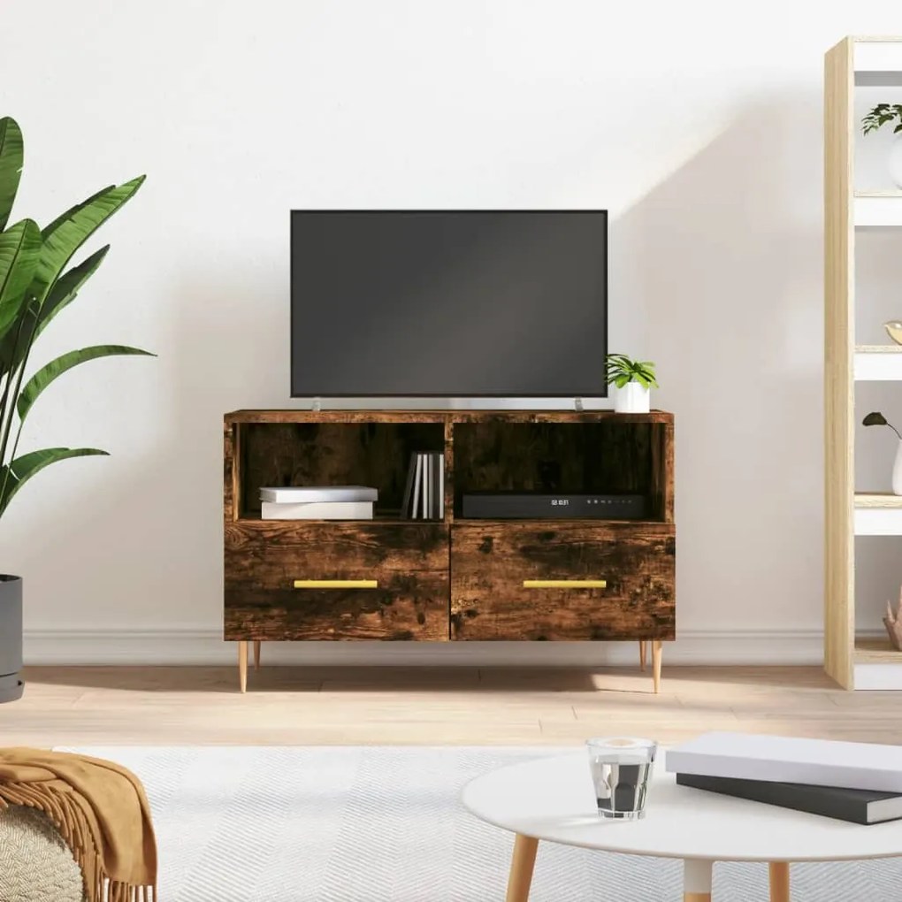 Mobile Porta Tv Rovere Fumo 80x36x50 Cm İn Legno Multistrato /