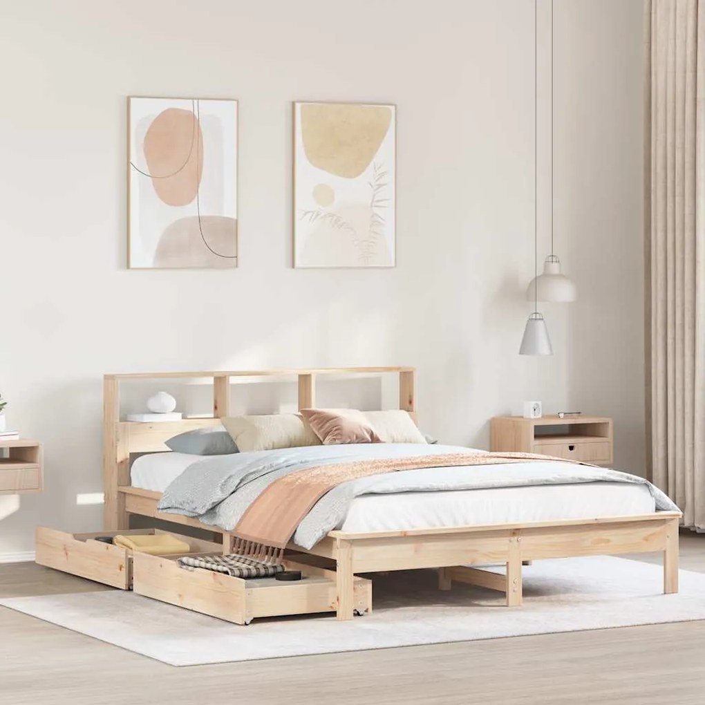 Letto Libreria Senza Materasso 140x200 Cm İn Legno Di Pino /