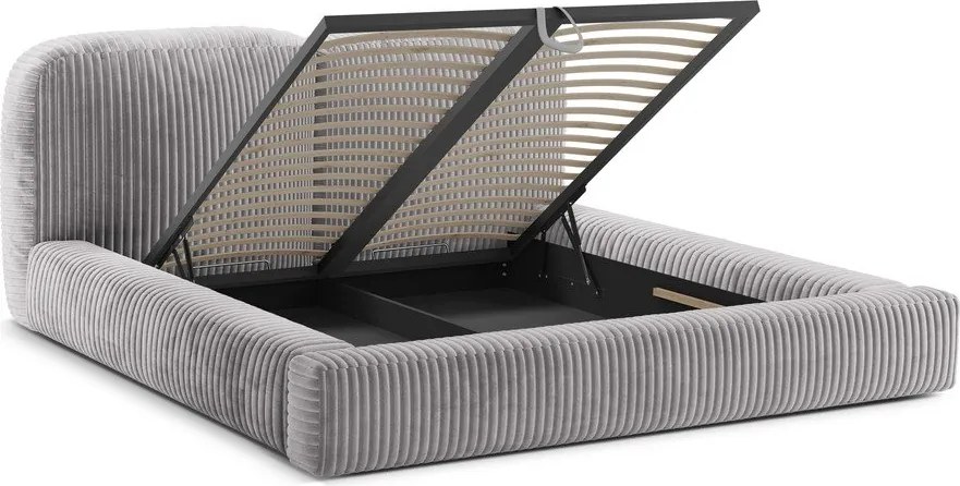 Letto matrimoniale imbottito grigio chiaro con contenitore con rete inclusa 160x200 cm Martina – Micadoni