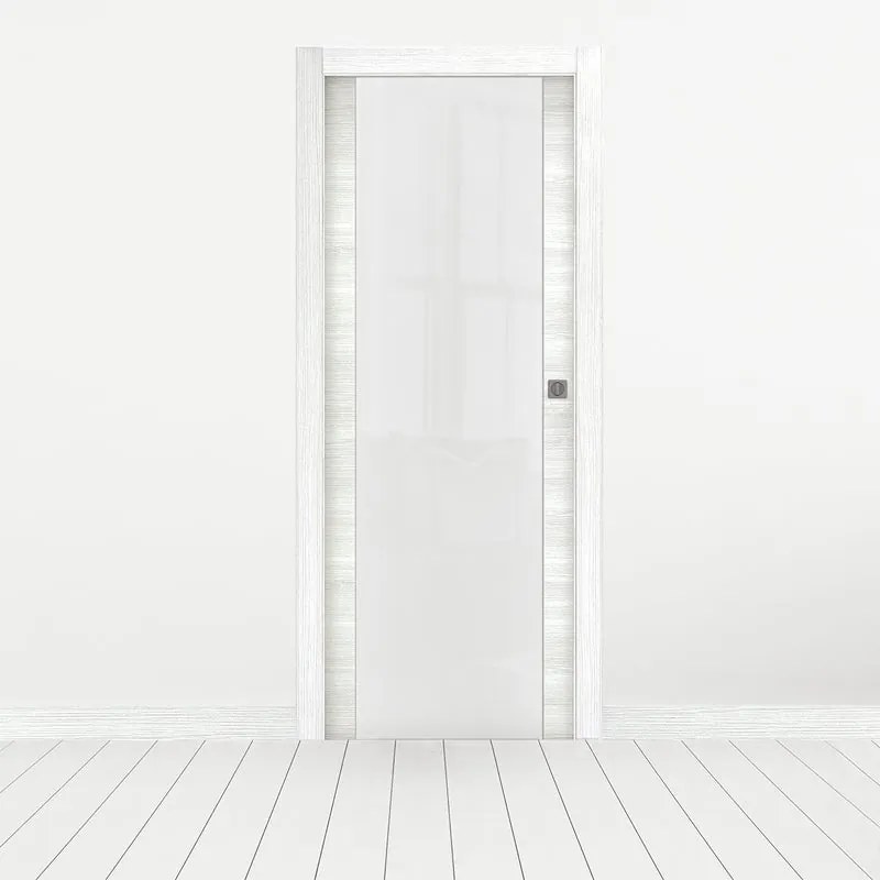 Porta tamburata scorrevole Rail vetrata olmo bianco L 80 x H 210 cm