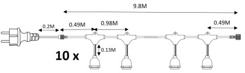 da esterno catena decorativa GHIRLANDA 10xE27/15W/230V 10m IP44