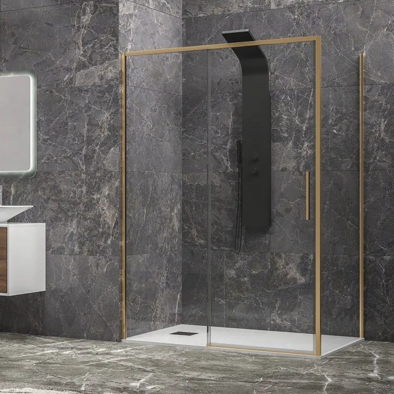 Box doccia oro satinato 80x150 scorrevole e fisso vetro 6mm altezza 200h | KLA-4000G - KAMALU