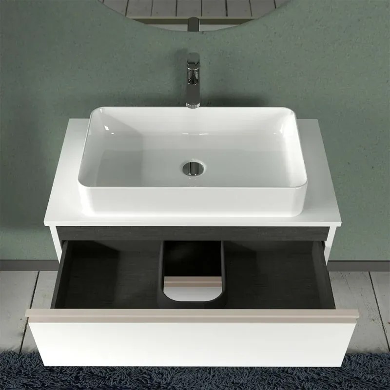 Mobile bagno sospeso 80 cm linea Master bianco opaco con top e specchio