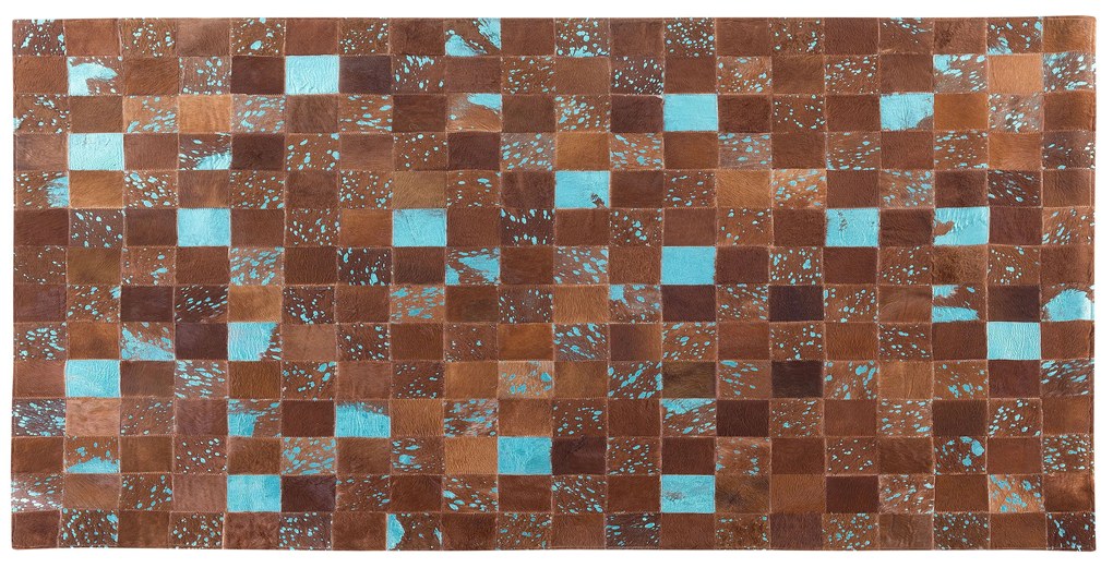 Tappeto patchwork in pelle marrone e blu 80 x 150 cm ALIAGA Beliani