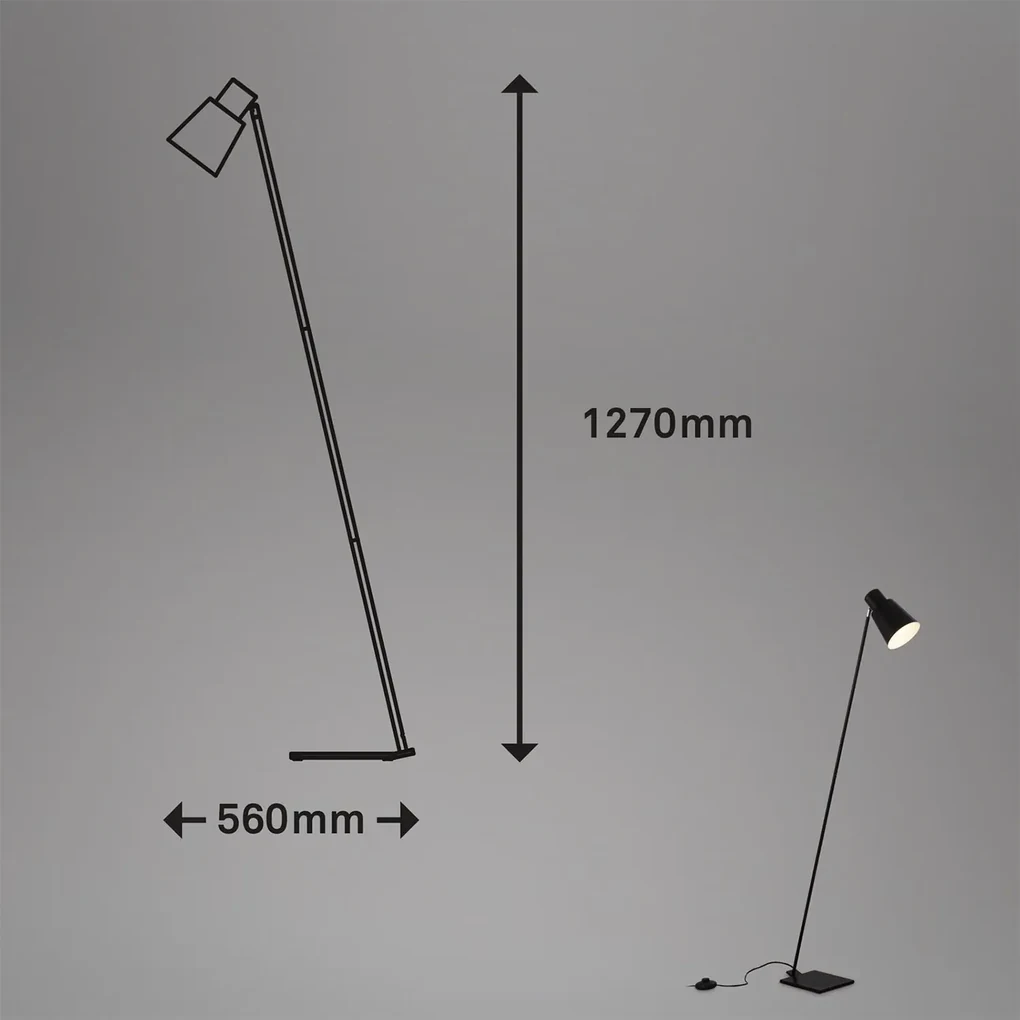 Piantana Moderna Ekko Metallo Nero 1 Luce E27 H150