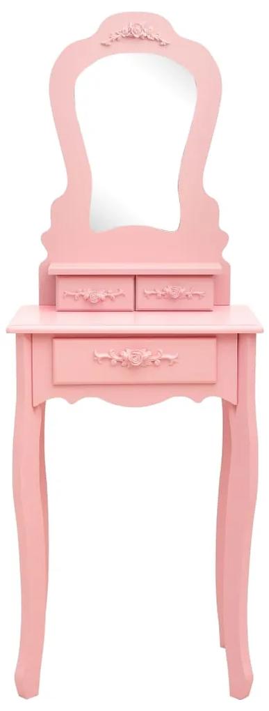 Tavolo da trucco con sgabello rosa 50x59x136 cm legno paulownia