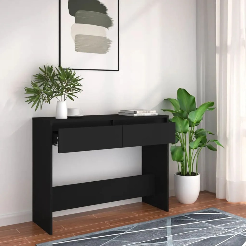 Tavolo Consolle Nero 100x35x76,5 Cm İn Truciolato /