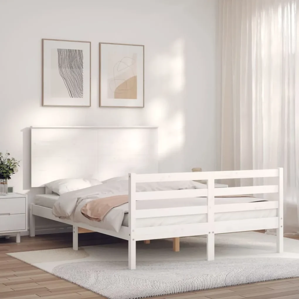 Giroletto con testiera bianco 140x190 cm in legno massello