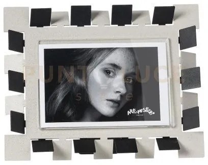 Portafoto di design vertigo piccolo orizzontale avorio/nero in ferr...