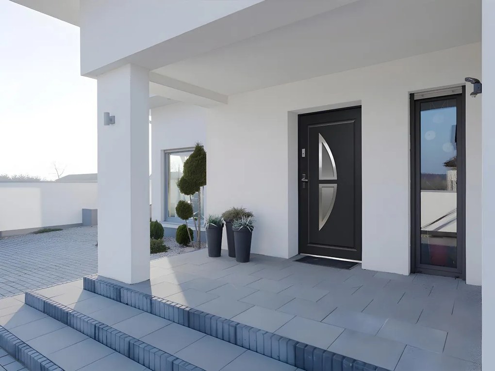 Porta d'ingresso Apertura verso destra H.207 x l.100 cm in Acciaio smaltato e Inox Antracite - COVAS