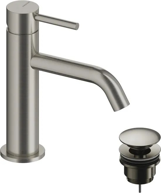Rubinetto per lavabo a canna bassa getto laminare cristallino LOOP nichel spazzolato lucido SANYCCES