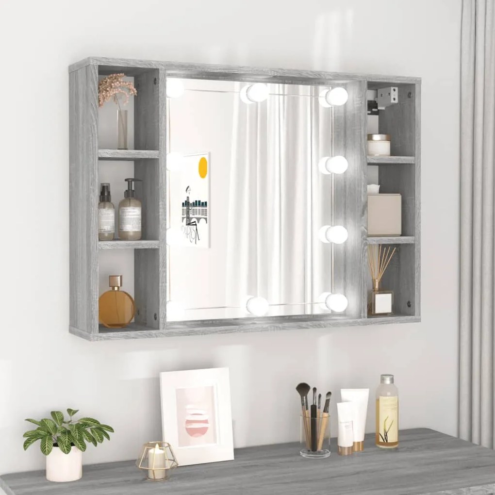 Mobile A Specchio Con Led Grigio Sonoma 76x15x55 Cm /