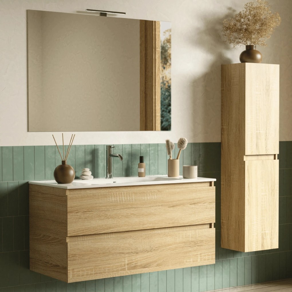 Mobile Bagno Sospeso 60 Cm Due Cassetti Specchio Con Lampada Led 60x80 Cm Esseci Arredo Bagno "Vulcano"