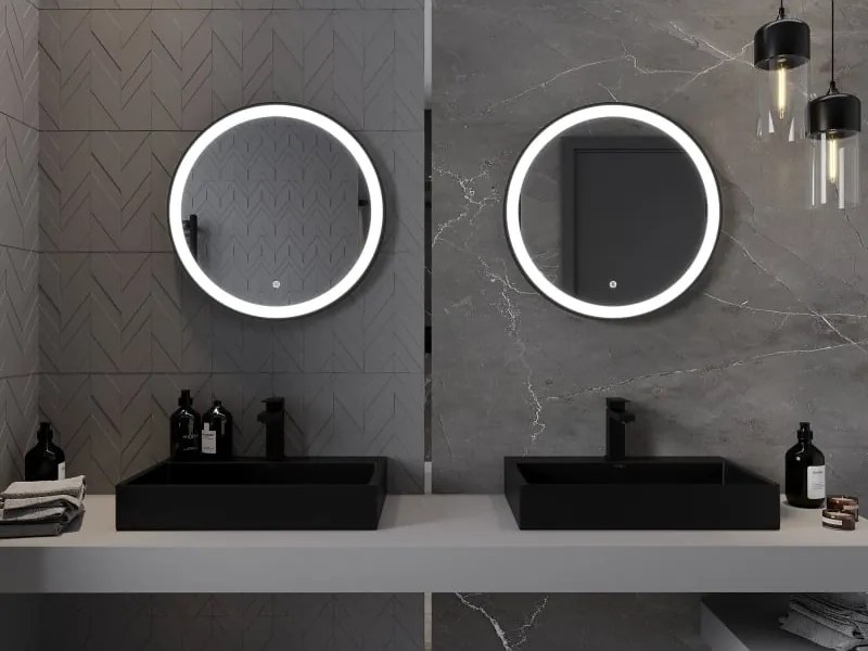 Mexen Esso specchio da bagno illuminato, rotondo 60 cm, LED 6000K, antiappannamento, cornice nera - 9825-060-060-611-70