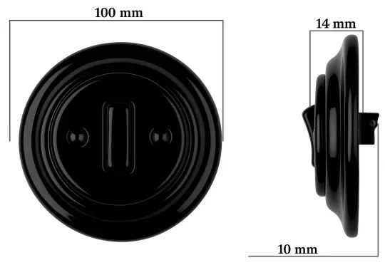 Bohemia-Design - Interruttore retrò semplice in porcellana con cornice n. 6, nero