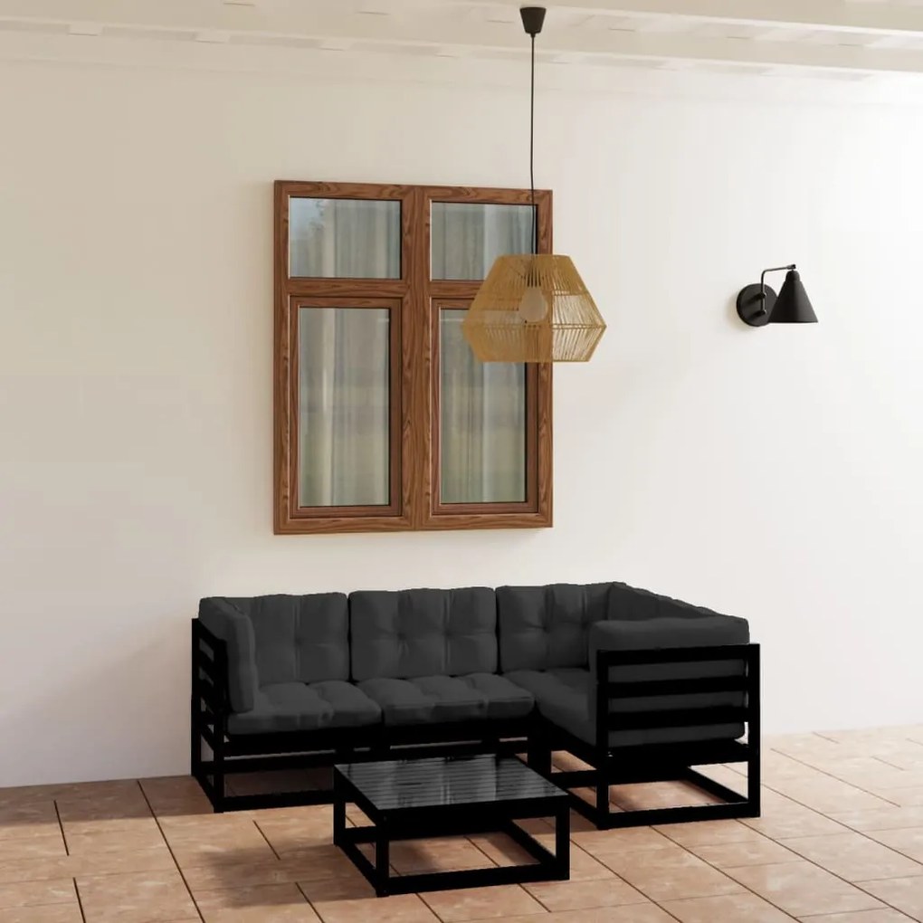 Set divani da giardino 5 pz con cuscini legno massello di pino