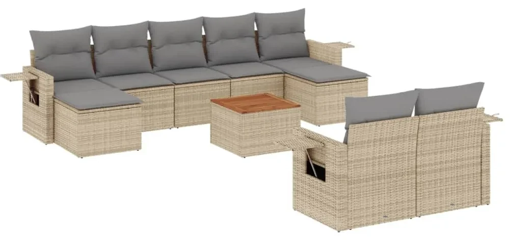 Set divano da giardino 10 pz con cuscini beige misto polyrattan
