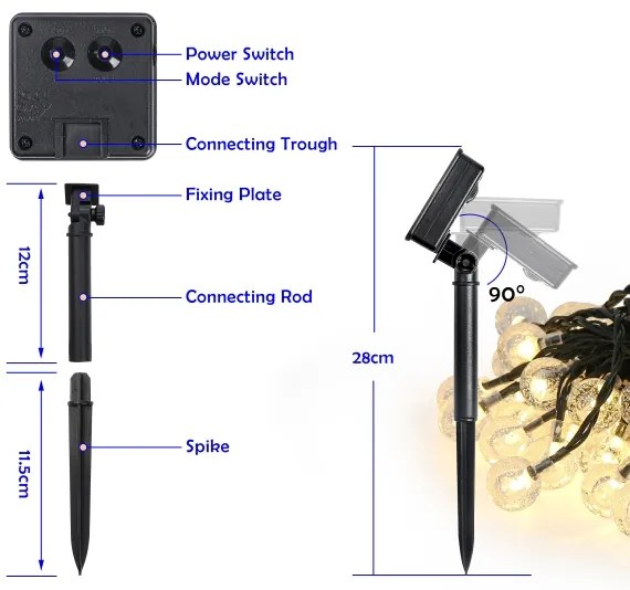 Brilagi - Catena luminosa solare decorativa BUBBLE a LED, 50 LED, 8 modalità, 7 m, IP65, bianco caldo